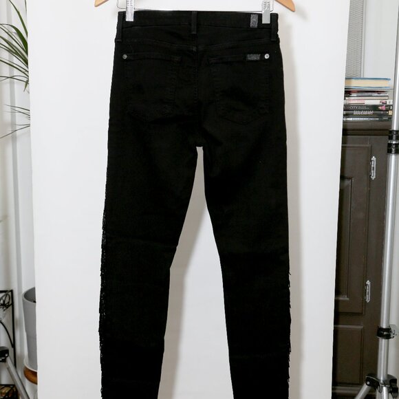 7 for all humankind black ankle skinny jeans with beaded fringe down the leg - Picture 6 of 16